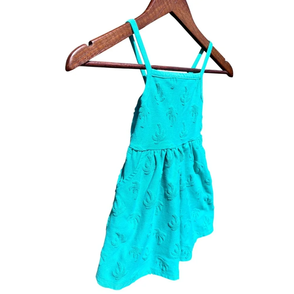 Terry Cloth‎ Sundress Kids 3T Teal Palm Tree Cutout Pocket EXCELLENT CONDITION